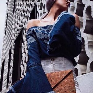 Central Park West Bell Sleeve Denim‎ Top Size Small NWOT